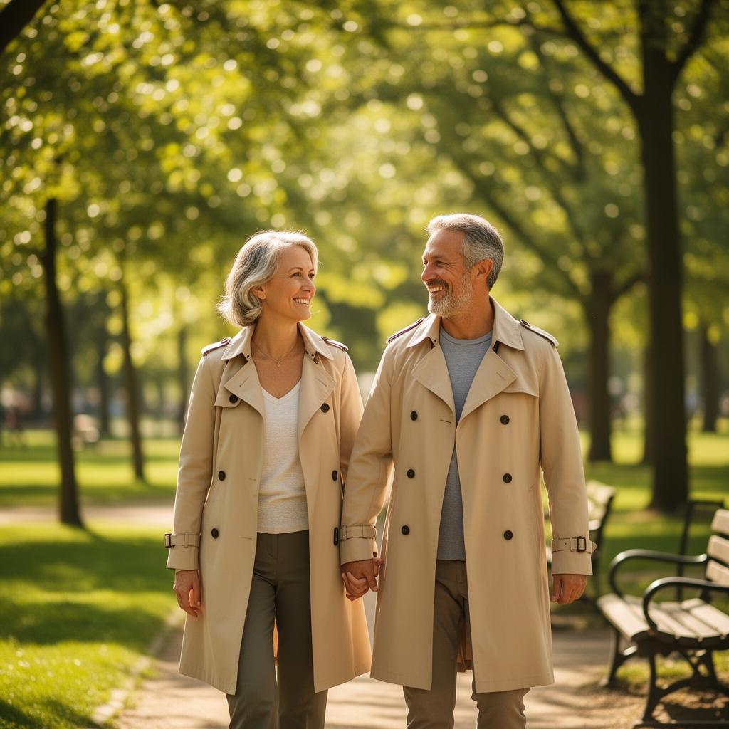 Happy couple walking in a park
